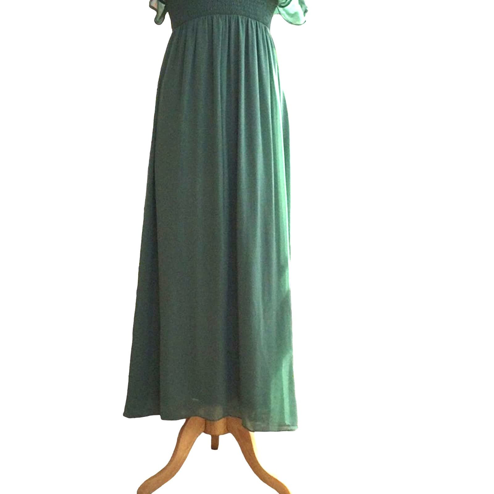 Other Ever Pretty Sage Green Lace Gauging Waist Evening Maxi Dress Size S / US 4 / IT 40 - 9 Thumbnail