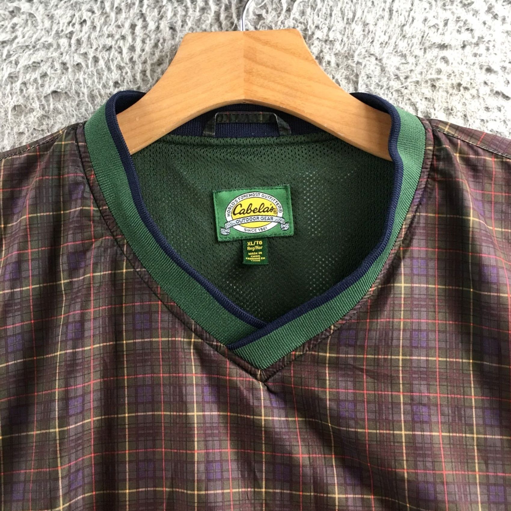 Vintage Cabela's Jacket Mens XL Green Plaid V-Neck Pullover Windbreaker Ribbed Trim Shirt Size US XL / EU 56 / 4 - 3 Thumbnail