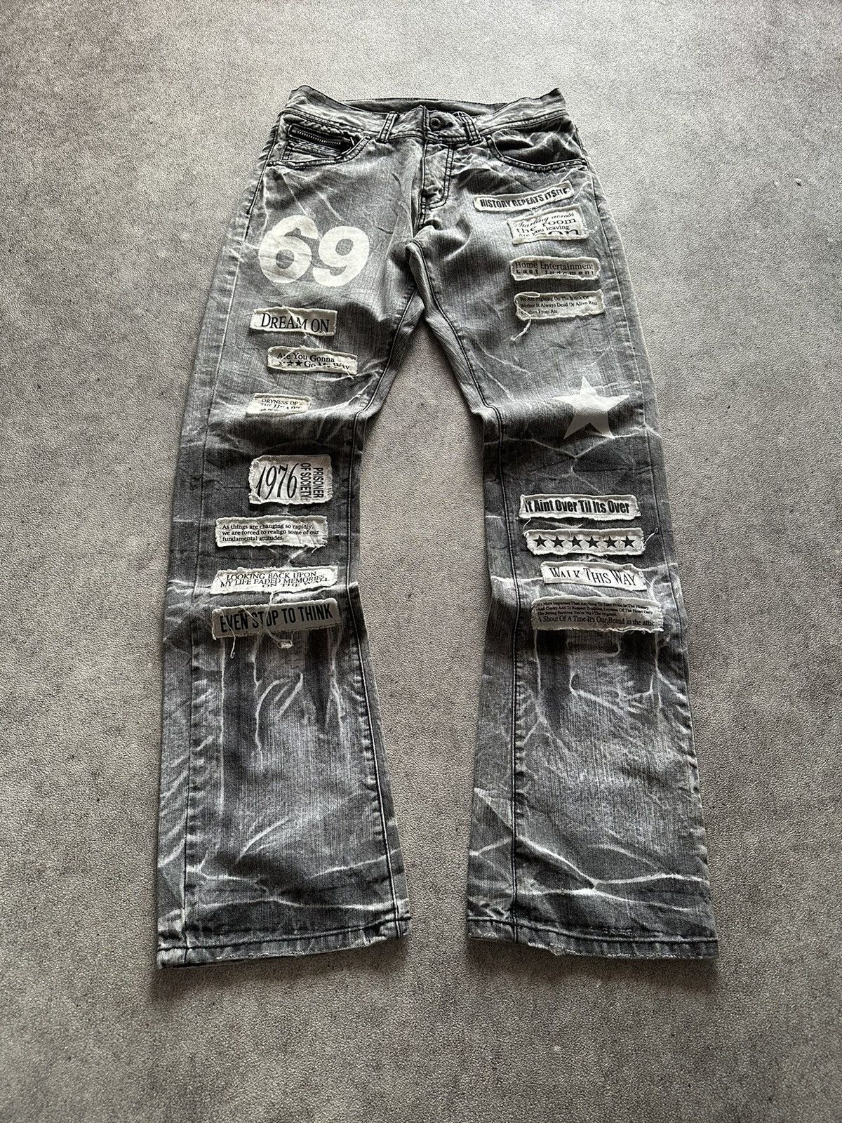 Tornado Mart 2000s In the Attic Punk Grunge Clawmark Faded Denim Jeans Size US 32 / EU 48 - 1 Thumbnail