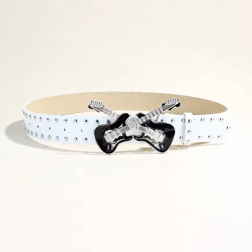 Leather Rock Guitar Buckle Pu Leather Belt Size ONE SIZE - 2 Thumbnail