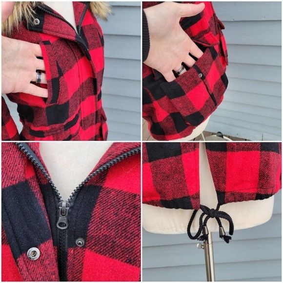 Vintage Vintage 90s Y2k Bongo Buffalo Check Plaid Red Black Faux Fur Size S / US 4 / IT 40 - 5 Thumbnail