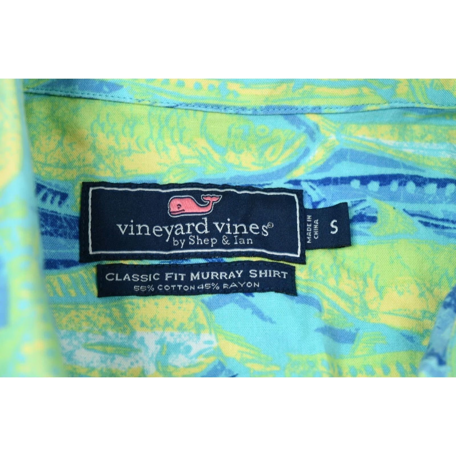 Vineyard Vines Vineyard Vines Murray Shirt Mens Small Blue Green Fish Classic Fit Cotton Rayon Shirt Size US S / EU 44-46 / 1 - 6 Thumbnail