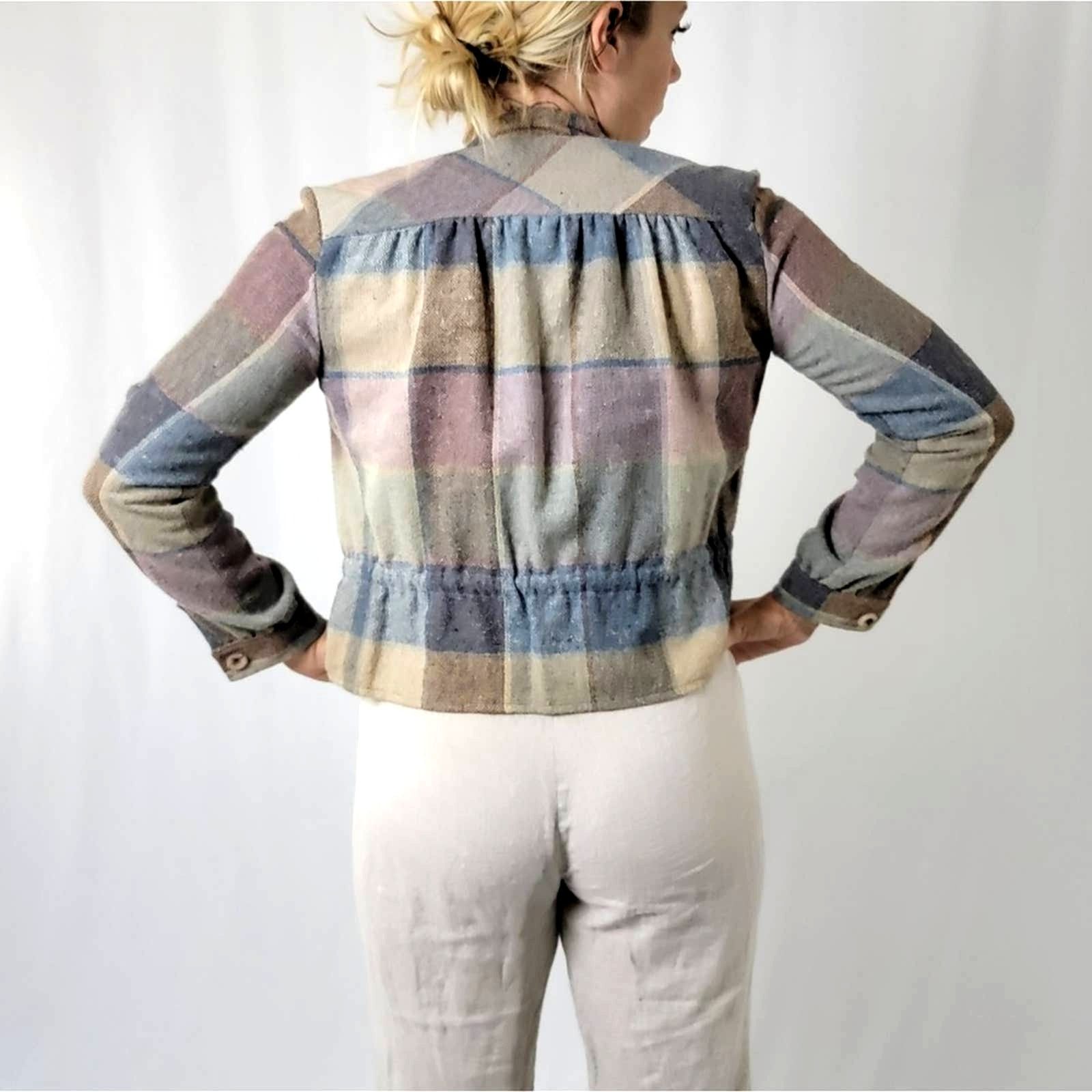 Vintage Vintage 80's Cottage Prairie Wool Pastel Plaid Jacket Size M / US 6-8 / IT 42-44 - 2 Thumbnail