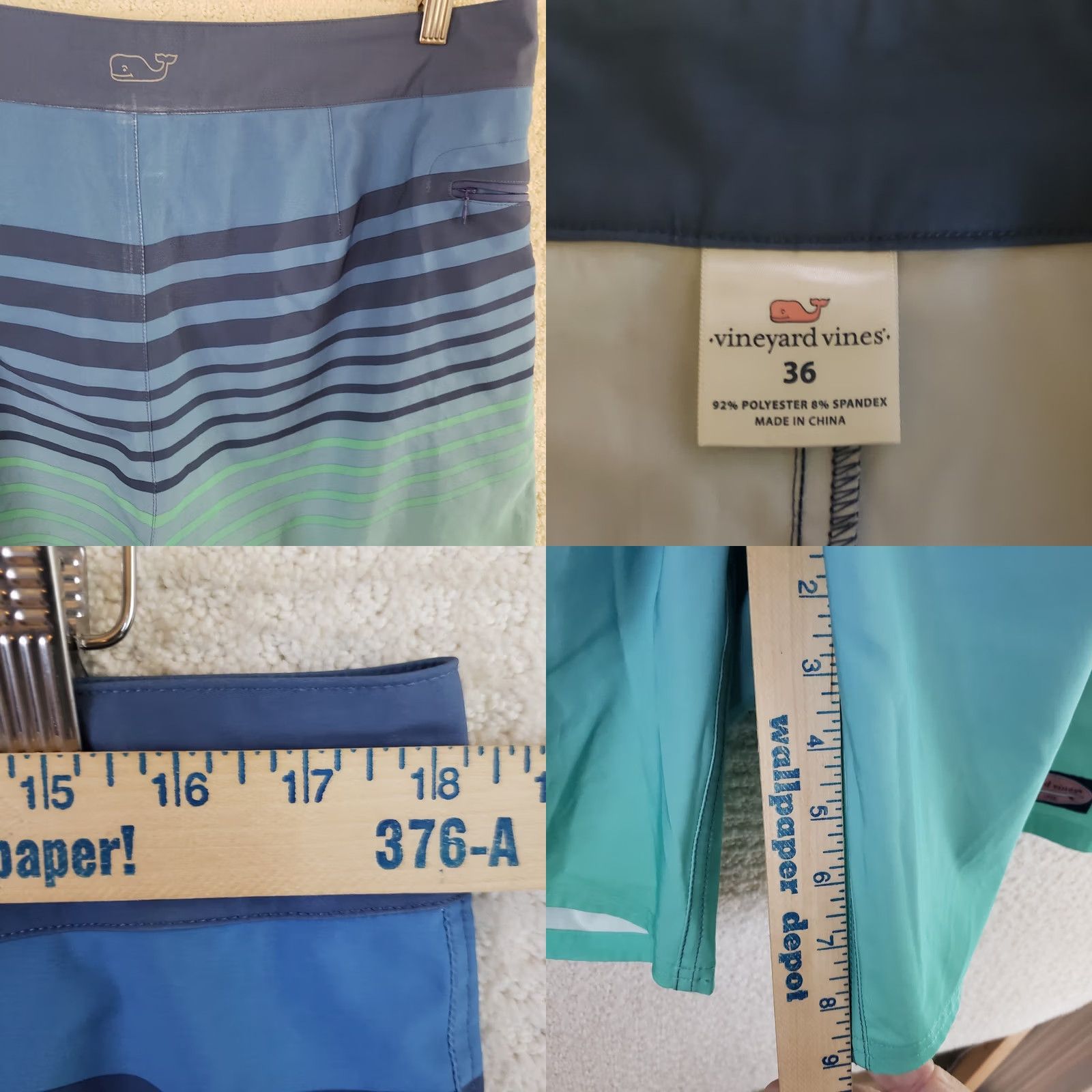 Vineyard Vines Vineyard Vines Board Shorts Men 36x9 Blue Green Striped Drawstring Pockets Logo Surfing Beach Size US 36 / EU 52 - 8 Thumbnail