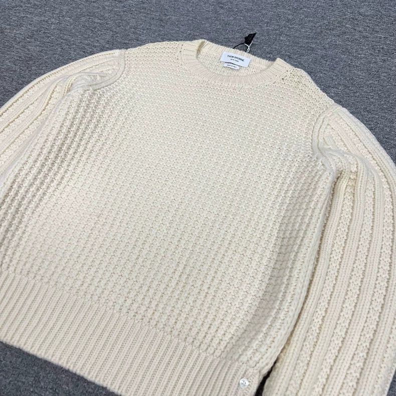 Thom Browne Thom BrowneCuff striped beige sweater 2503-Nextarrow Size US L / EU 52-54 / 3 - 3 Thumbnail
