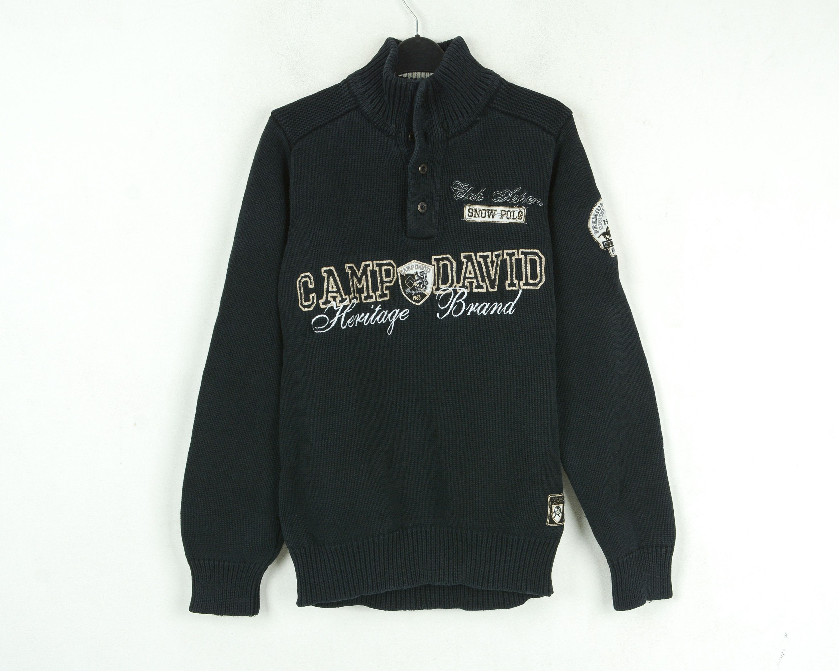 Camp David Black High Neck Sweater Cotton Pullover Jumper Top Button Size US S / EU 44-46 / 1 - 1 Thumbnail