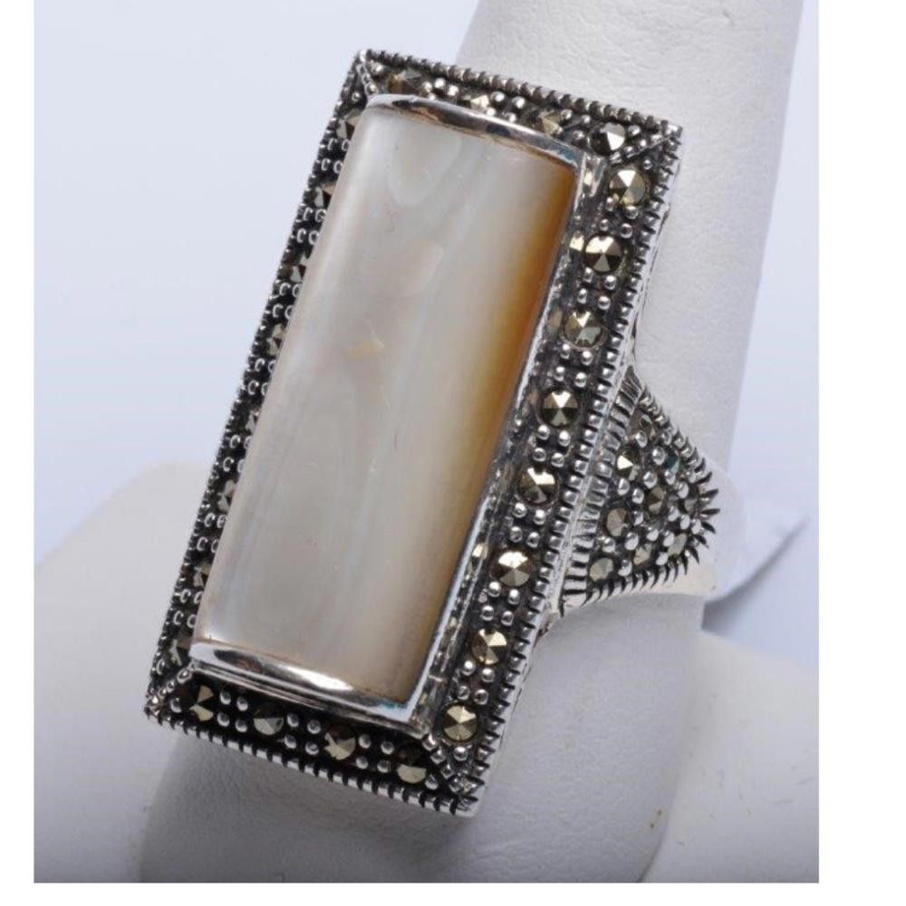 image of Designer 925 Sterling Silver Marcasite And Blush Ring in Pink, Women's