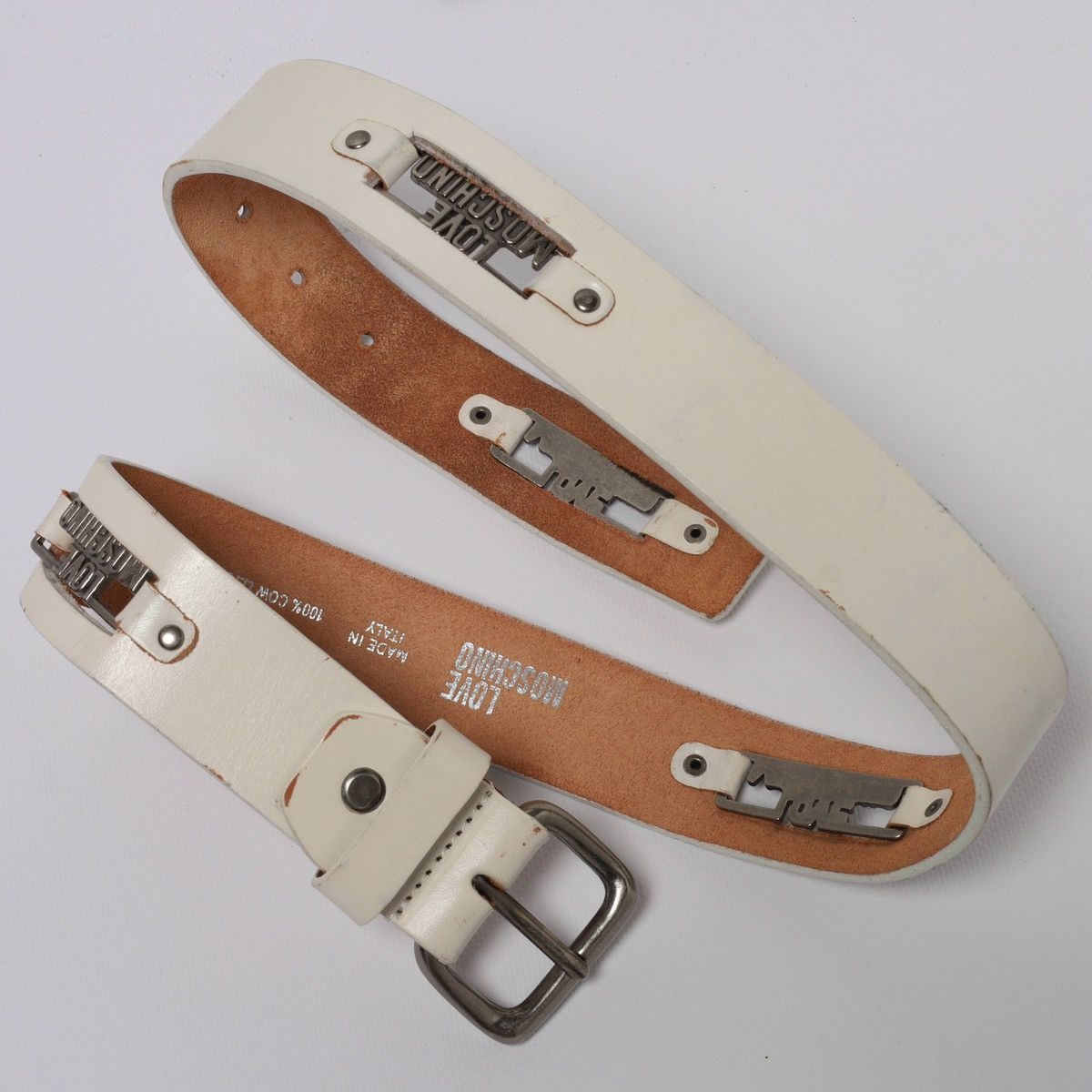 Love Moschino Love Moschino Cow Leather White Belt Metal Logo Size ONE SIZE - 2 Thumbnail