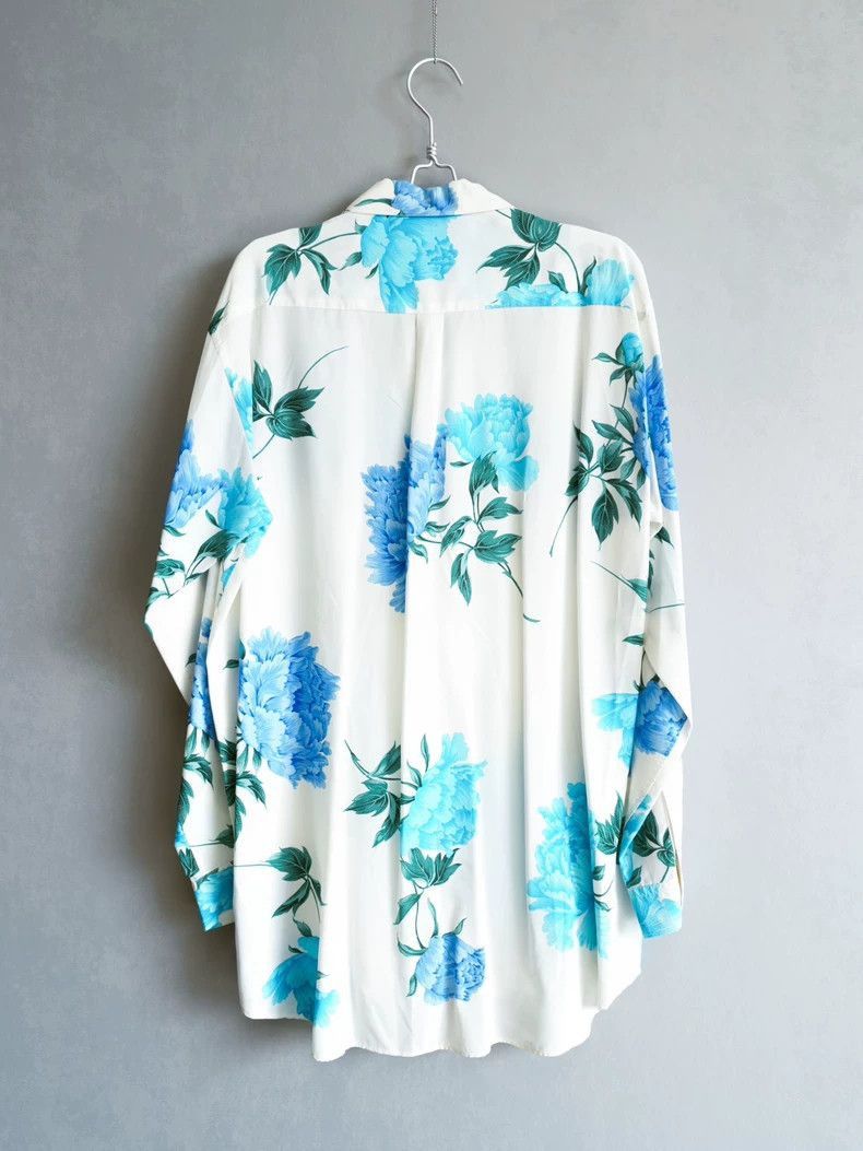 Yohji Yamamoto Yohji Yamamoto Blue Peony Long Sleeve Shirt by Yohji Yamam Size US M / EU 48-50 / 2 - 2 Thumbnail
