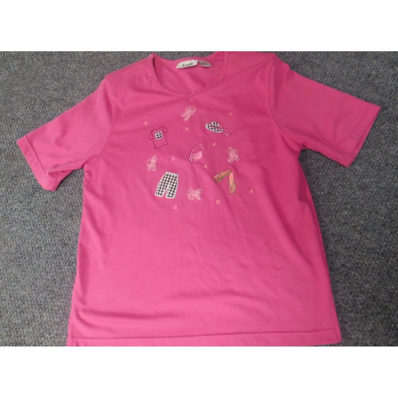 Vintage Keneth Too Womens Shirt M Casual Blue Pink Floral Short Sleeve Cap Sleeve Button-Up Shoulder Pads Regular Size M / US 6-8 / IT 42-44 - 2 Thumbnail