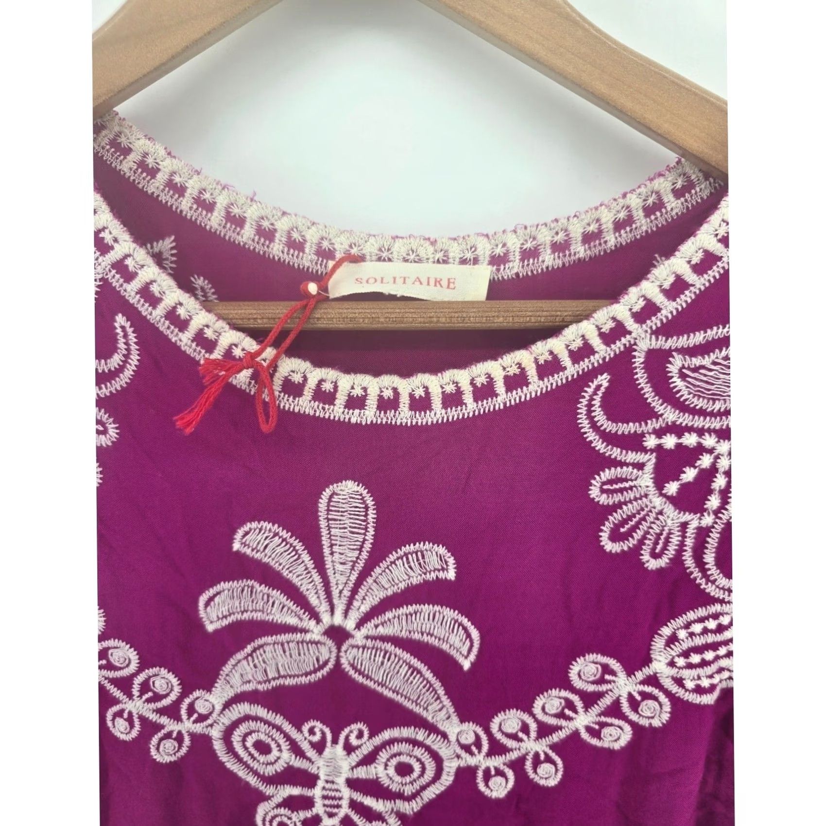Vintage Solitaire Embroidered Boho Blouse Womens Magenta Purple 3/4 Sleeve Top Size M / US 6-8 / IT 42-44 - 2 Thumbnail
