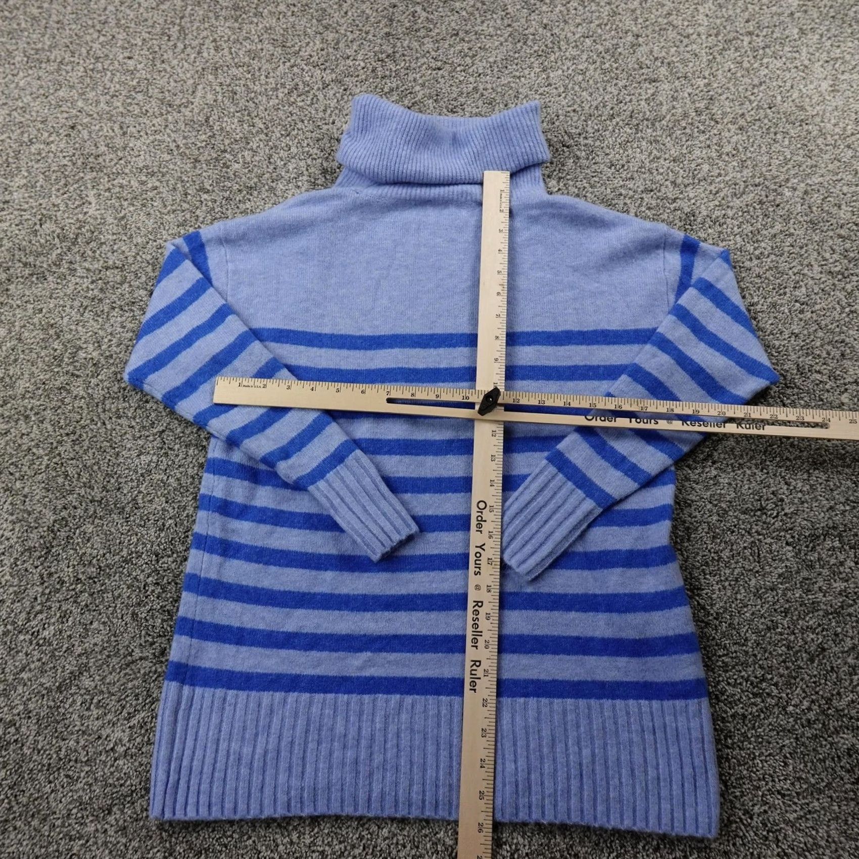 Loft LOFT Sweater Womens XS Blue Knit Pullover Turtleneck Long Sleeve Striped Raglan Stretch Winter - Womens XS Blue Sweater Size XS / US 0-2 / IT 36-38 - 5 Thumbnail