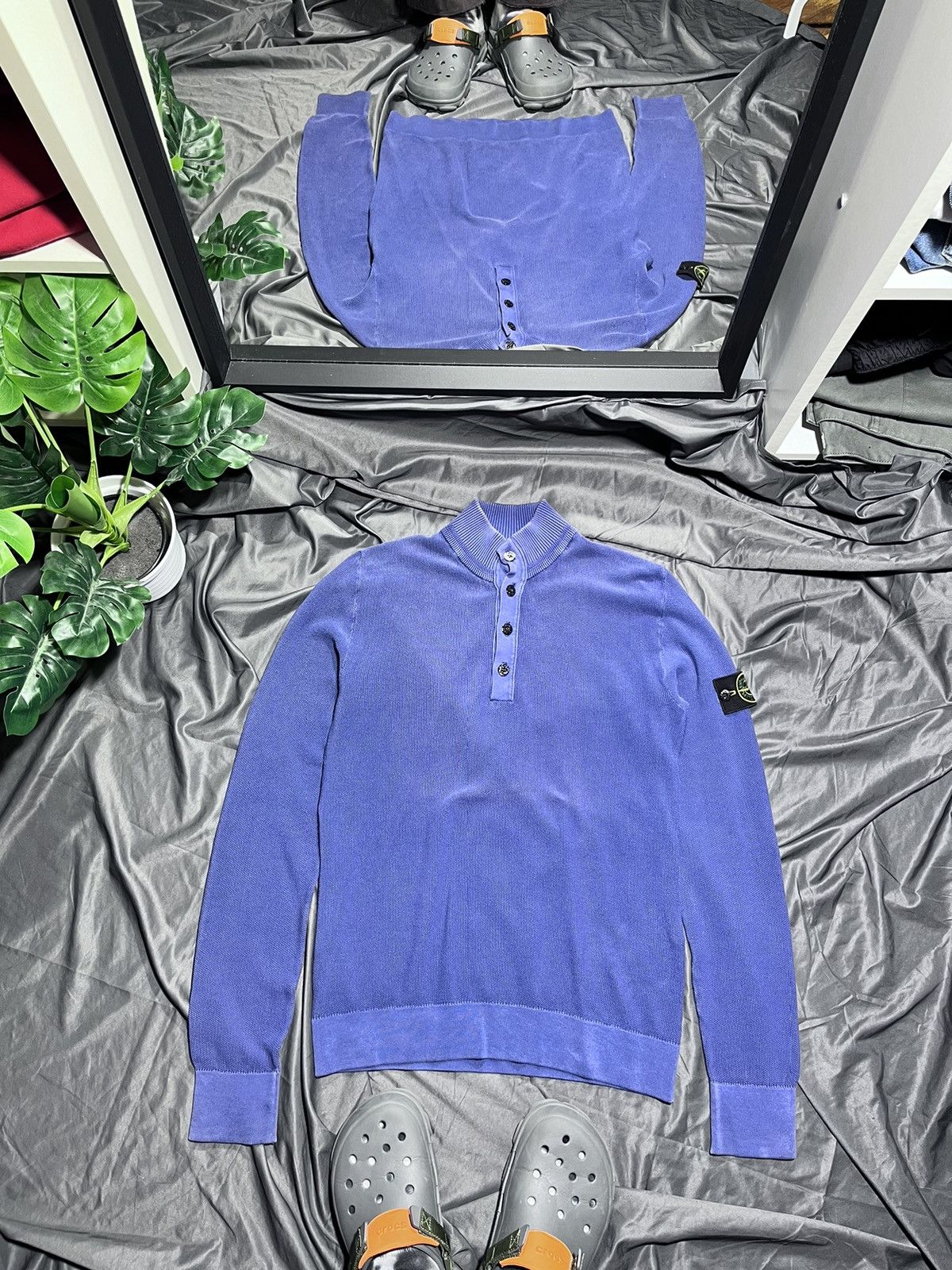 image of Stone Island Buttons Crewneck 1/4 Italy Designer Luxury in Purple, Men's (Size Large)