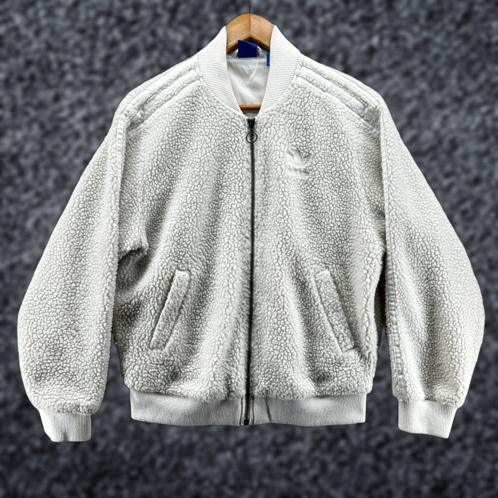 Adidas Adidas Original Bomber Jacket White Womens S Sherpa Long Sleeve Full Zip Jacket Size S / US 4 / IT 40 - 1 Thumbnail