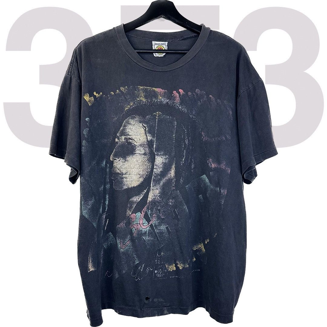 image of Band Tees x Rap Tees Vintage 90's Bob Marley Rap Tee Shirt Size XL Blk Thrashed in Black, Men's