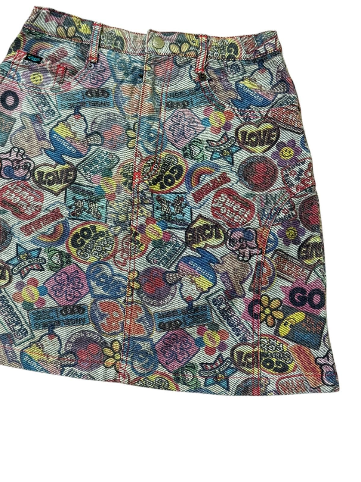 Japanese Brand × Vintage VINTAGE ANGEL❤️BLUE FULLPRINTED OVERPINTS MINI SKIRT JEANS Size 24" / US 00 / IT 34 - 4 Thumbnail