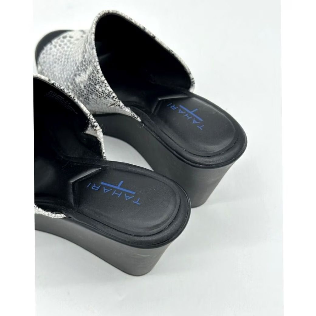 Vintage Tahari Mylana Snakeskin Print Wedge Slide Sandals Women 7.5 Grey Open Toe Ladies Size US 8 / IT 38 - 7 Thumbnail