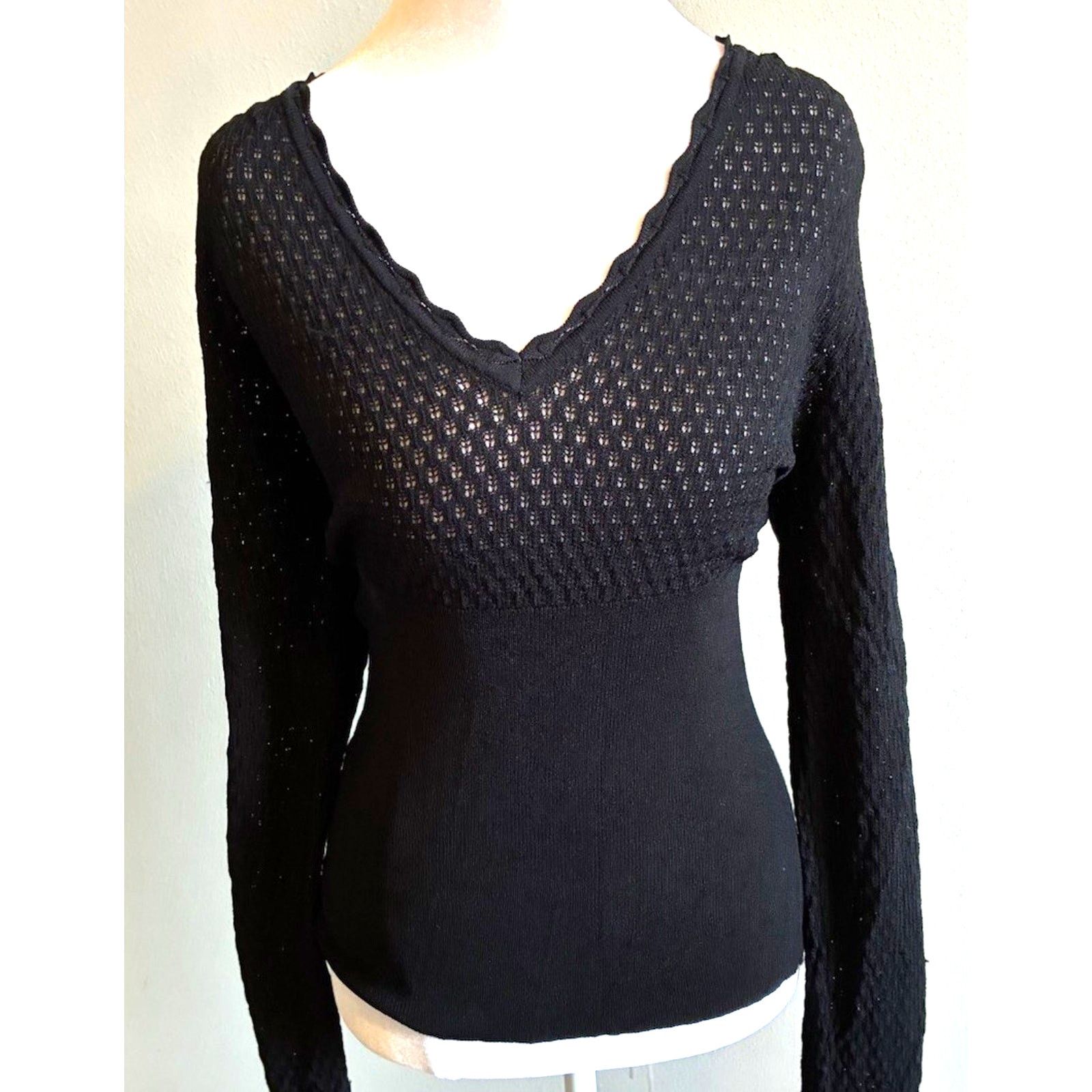 Other Cache VTG Pointelle Mesh Ribbed Knit Top L Crochet Bodycon Size L / US 10 / IT 46 - 1 Thumbnail
