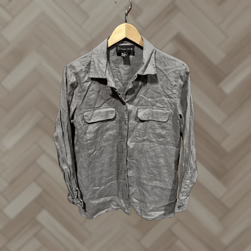 Doublet August Silk Gray Button-Up Shirt Womens M Long Sleeve Pocketed Front Pockets 2000s Style Size M / US 6-8 / IT 42-44 - 1 Thumbnail