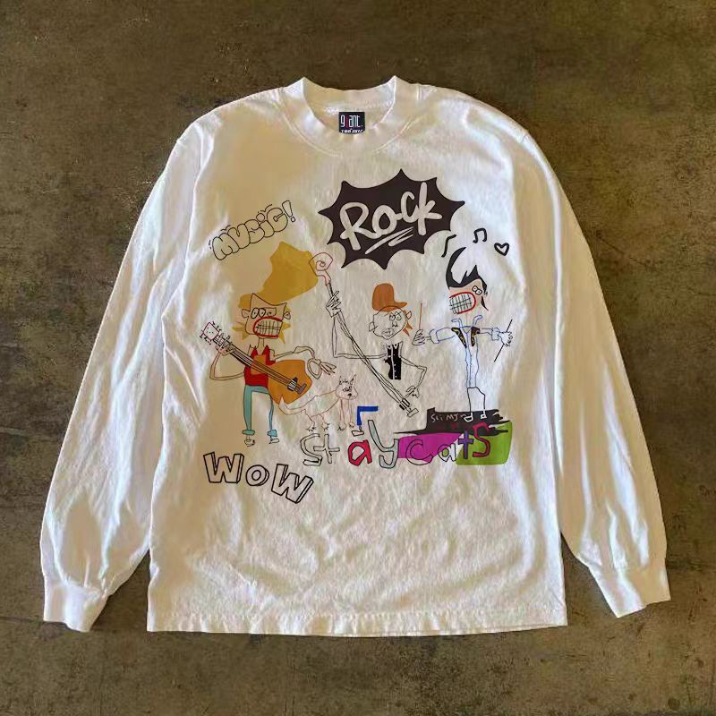 Japanese Brand Rock band guitar pattern white retro long tee Size US L / EU 52-54 / 3 - 1 Thumbnail