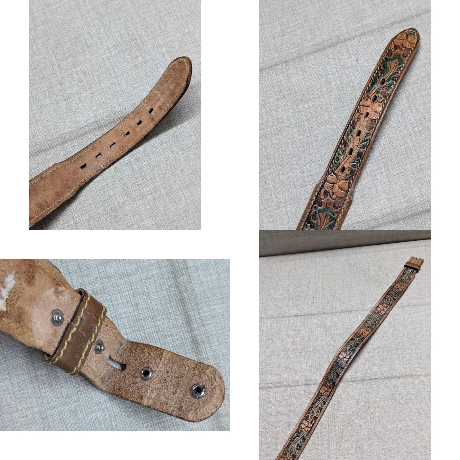 Vintage VINTAGE western belt tooled hand crafted 38 brown cowhide leather ACORNS buckle tapered belt Mens Size 38 - 8 Thumbnail
