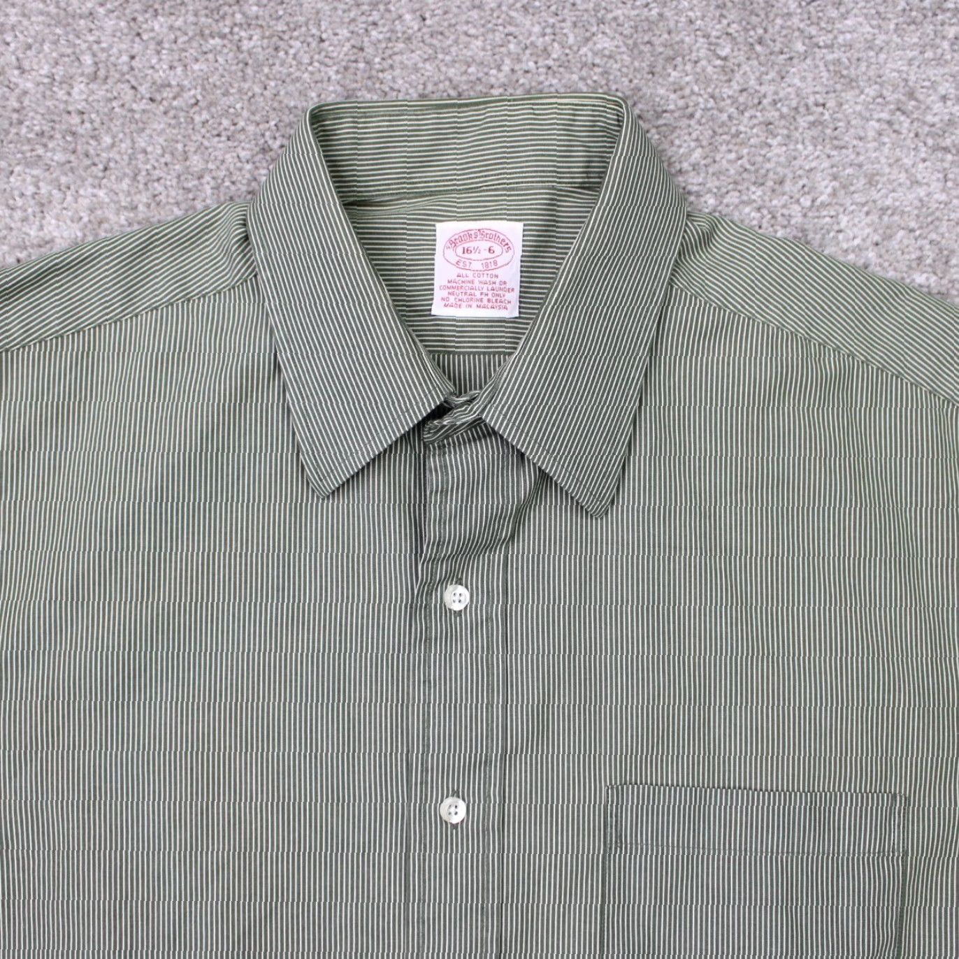 Brooks Brothers Brooks Brothers Dress Shirt Mens 16.5 6 Green/White Cotton Long Sleeve Button-Down Collared Non-Iron 100% Cotton Regular Fit Shirt Mens Size 46R - 6 Thumbnail