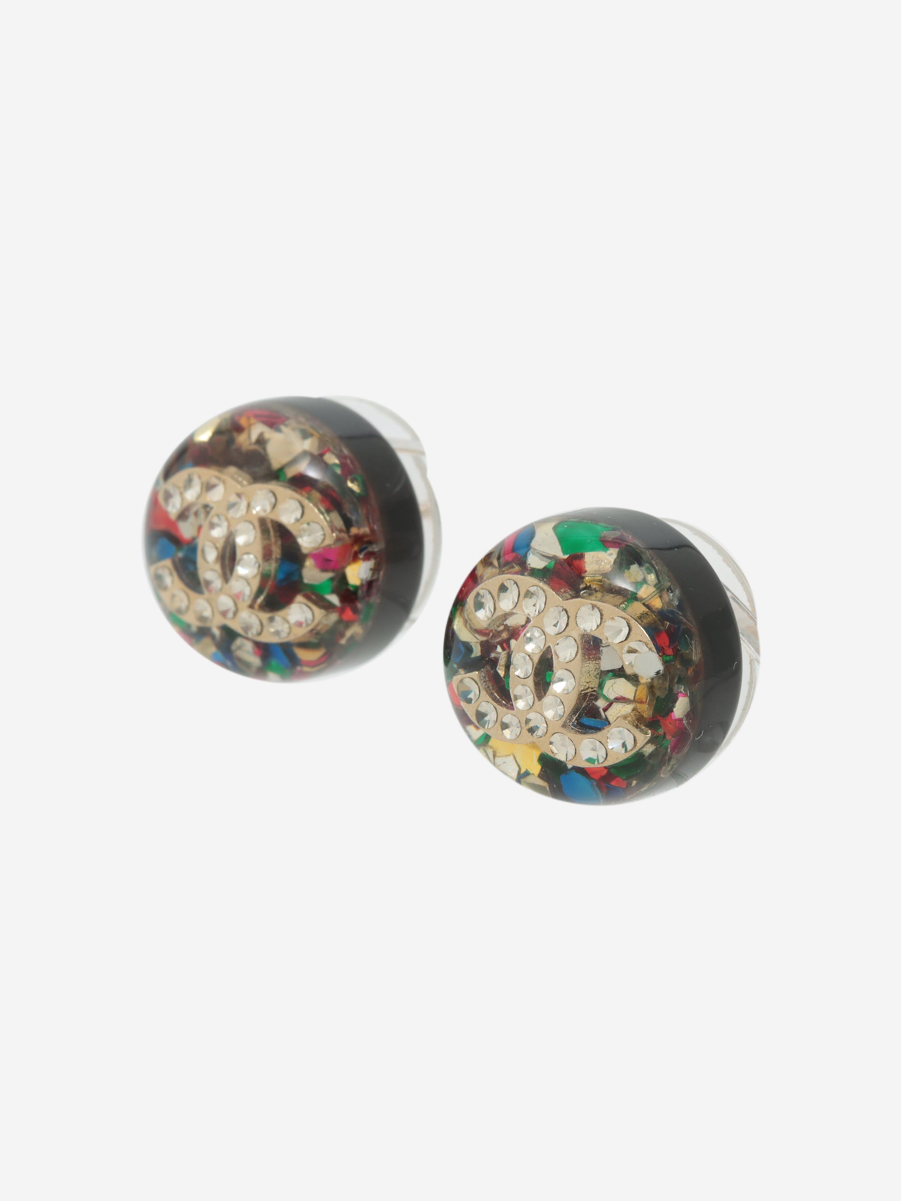 Chanel Multicoloured bejewelled CC resin coated earrings