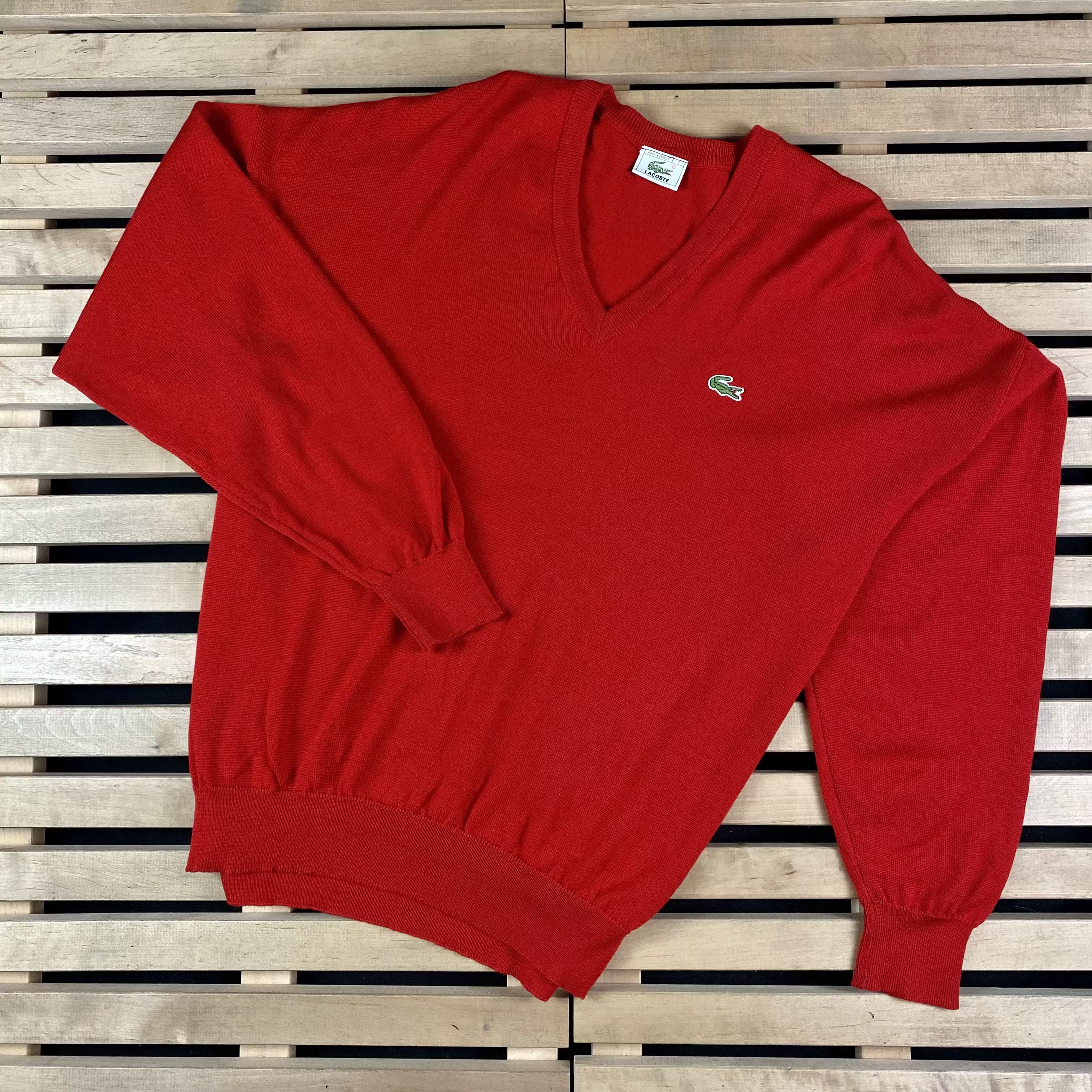 Lacoste × Vintage Mens Sweater V-Neck Lacoste Vintage Size 7 Size US XL / EU 56 / 4 - 1 Thumbnail