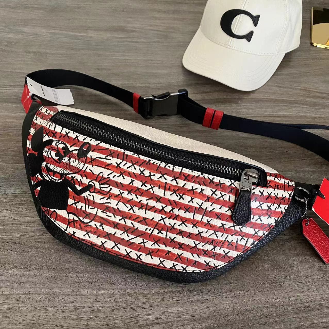 image of Coach C6870 Disney Mickey Mouse Belt Bag Gunmetal/red Mult, Men's