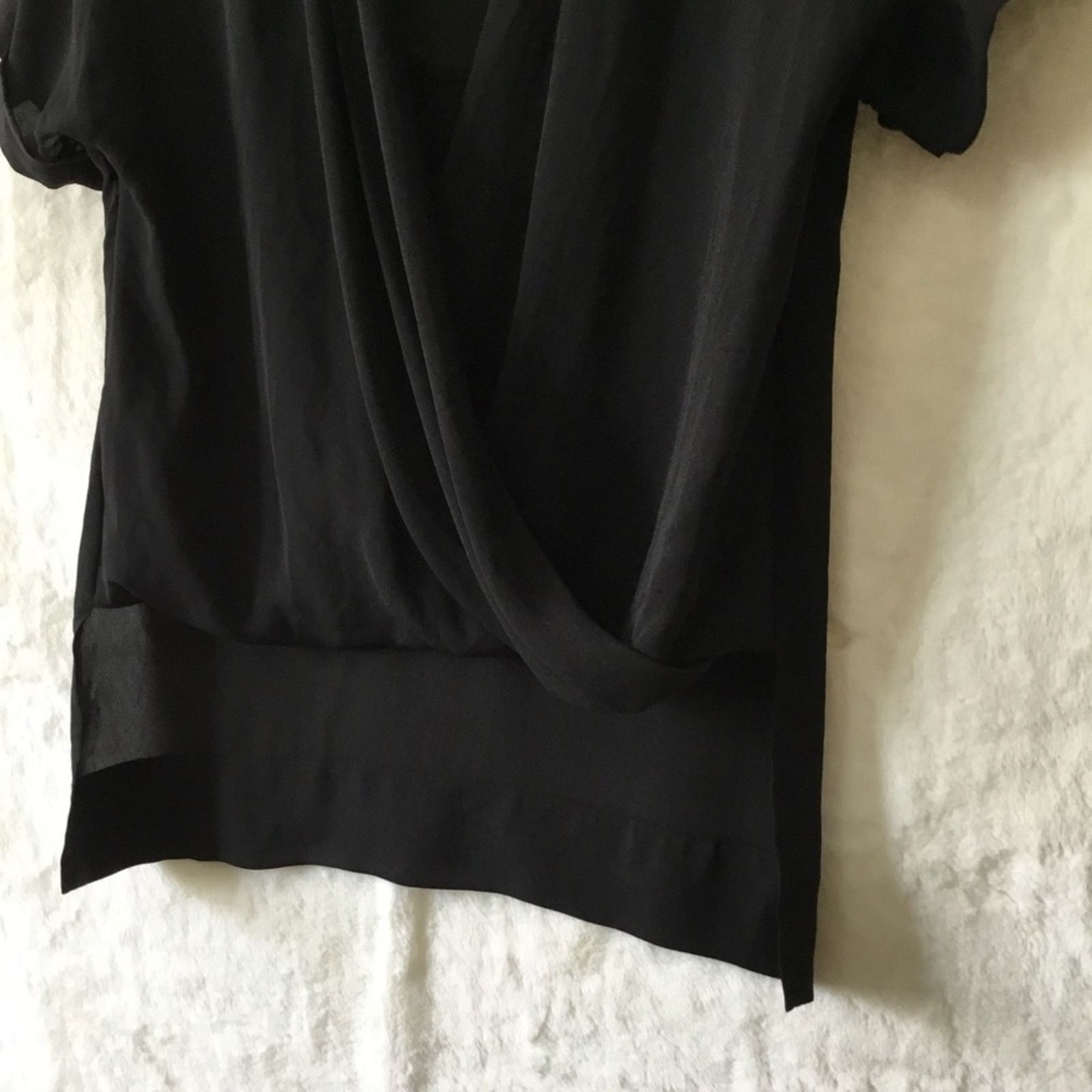 Bcbgmaxazria BCBGMaxAzria Black Drape Front Hi-Low Sheer Top Size XS / US 0-2 / IT 36-38 - 4 Thumbnail