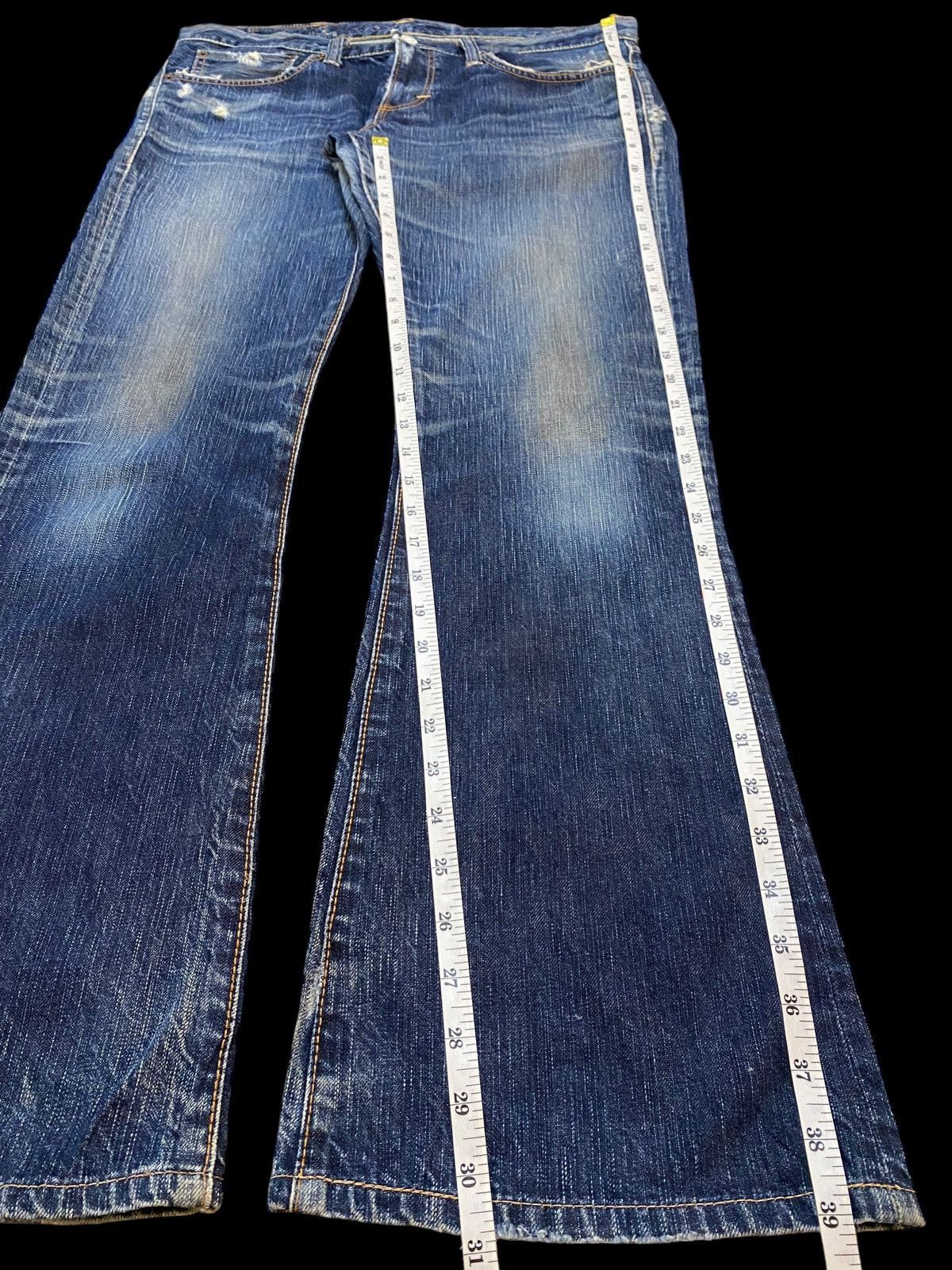 Edwin Vintage Edwin Blue Wash Distressed Flare Jeans Size 35" - 18 Thumbnail