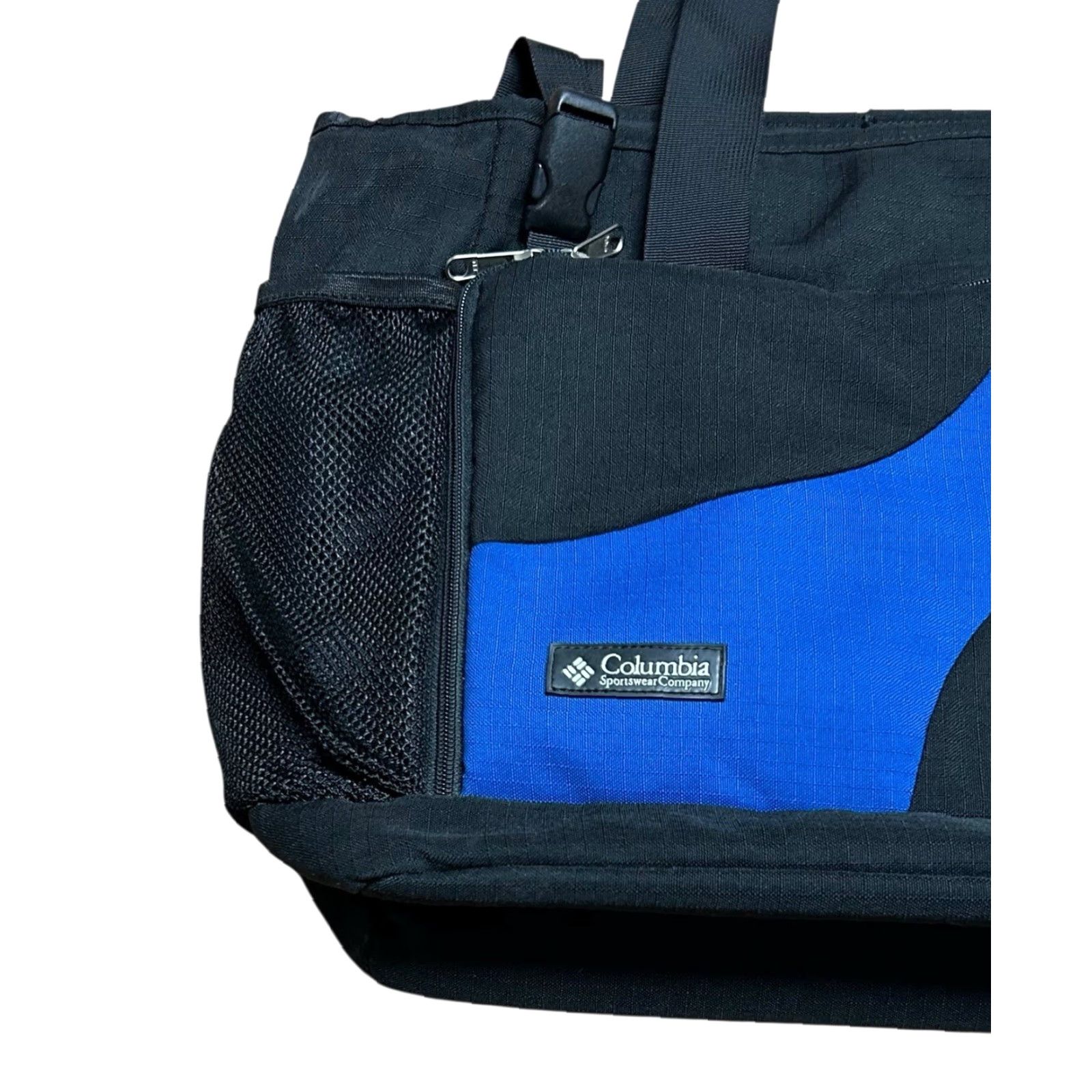 Vintage Columbia Black & Blue Tote Bag Shoulder Outdoors School Weekend Bag Padded Ladies Large Blue Black Size ONE SIZE - 3 Thumbnail