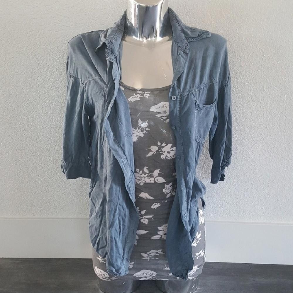 Designer Blue Faded Melville Button Down Blouse Size ONE SIZE - 1 Thumbnail