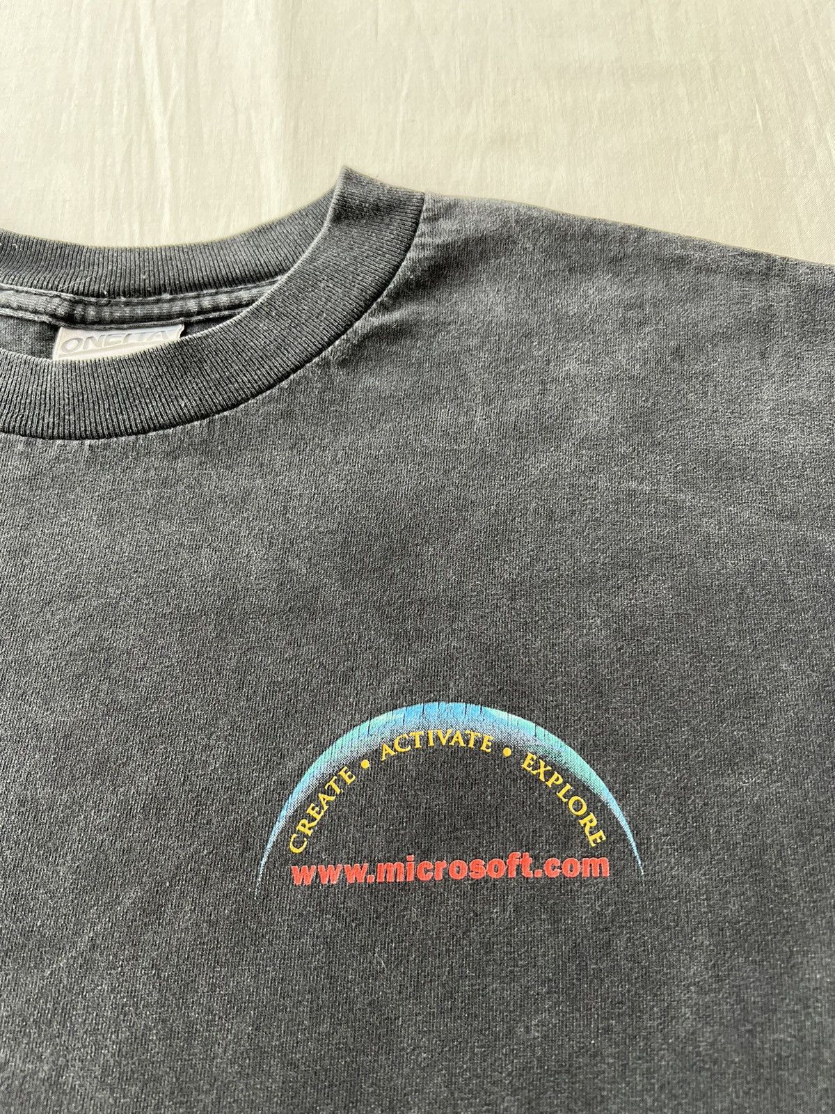 Microsoft Vintage 90s Microsoft Create Activate Explore Tech Faded Tee Size US XL / EU 56 / 4 - 8 Thumbnail