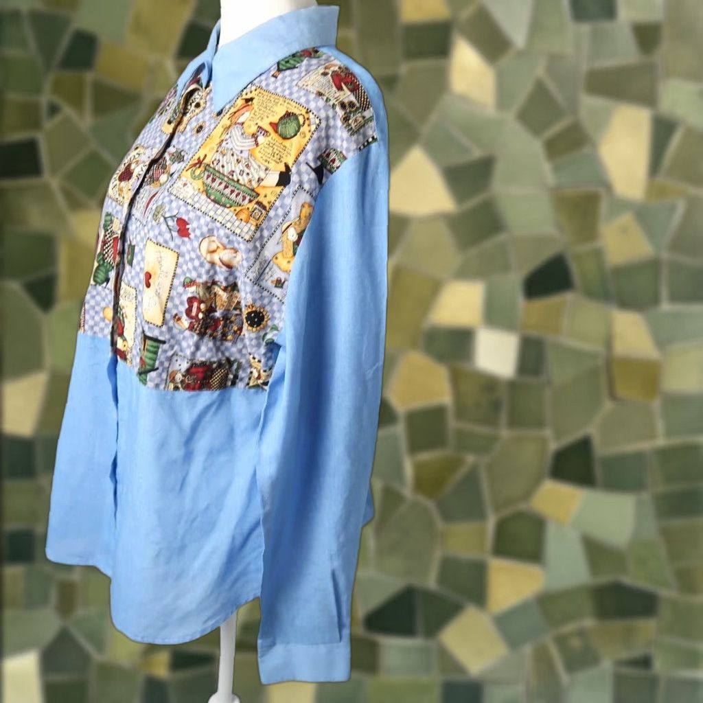 CO VINTAGE Tap & Co light blue printed button down shirt M Size M / US 6-8 / IT 42-44 - 1 Thumbnail