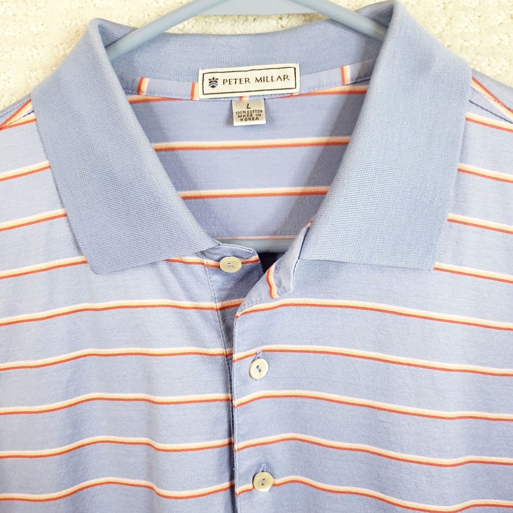 Peter Millar Peter Millar Golf Shirt Men L Blue Striped Cotton Polo Size US L / EU 52-54 / 3 - 4 Thumbnail