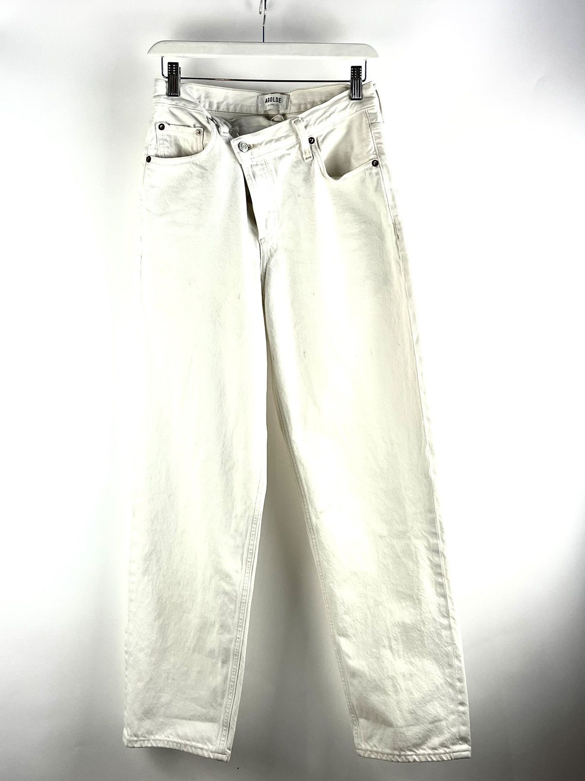image of Agolde Paste White Criss Cross Upsized Jeans, Women's (Size 24)