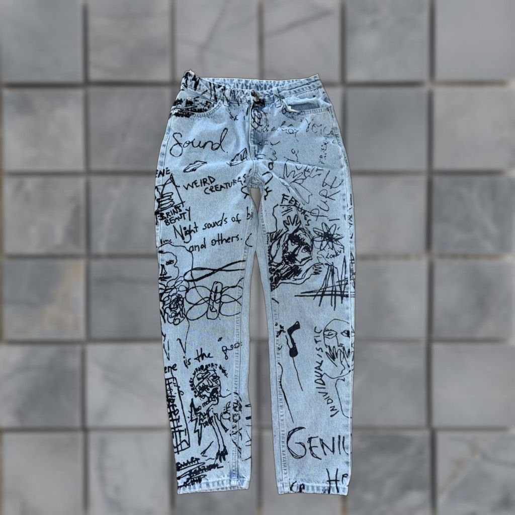 Topshop Topshop Moto Printed Denim Jeans Blue 28x30 Womens Skinny Jeans Regular 28 Denim Blue Moto Printed Size 28" / US 6 / IT 42 - 1 Thumbnail