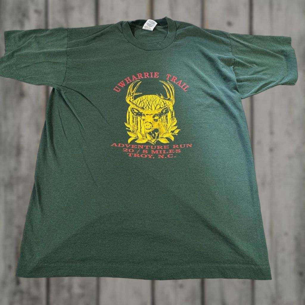 Fruit Of The Loom Uwharrie Trail Adventure Run Shirt Mens XL Green Deer Graphic Troy NC Race Tee Size US XL / EU 56 / 4 - 1 Thumbnail