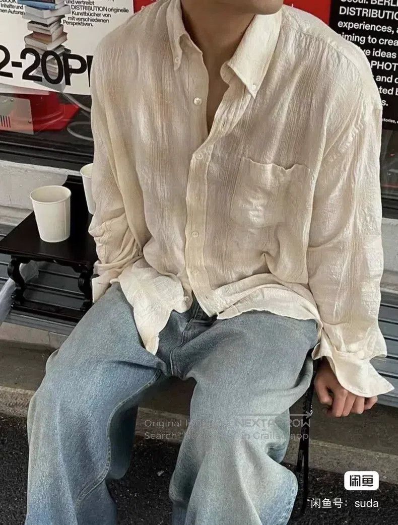 Our Legacy Our Legacy Beige checkered pleated loose linen shirt Size US S / EU 44-46 / 1 - 1 Thumbnail