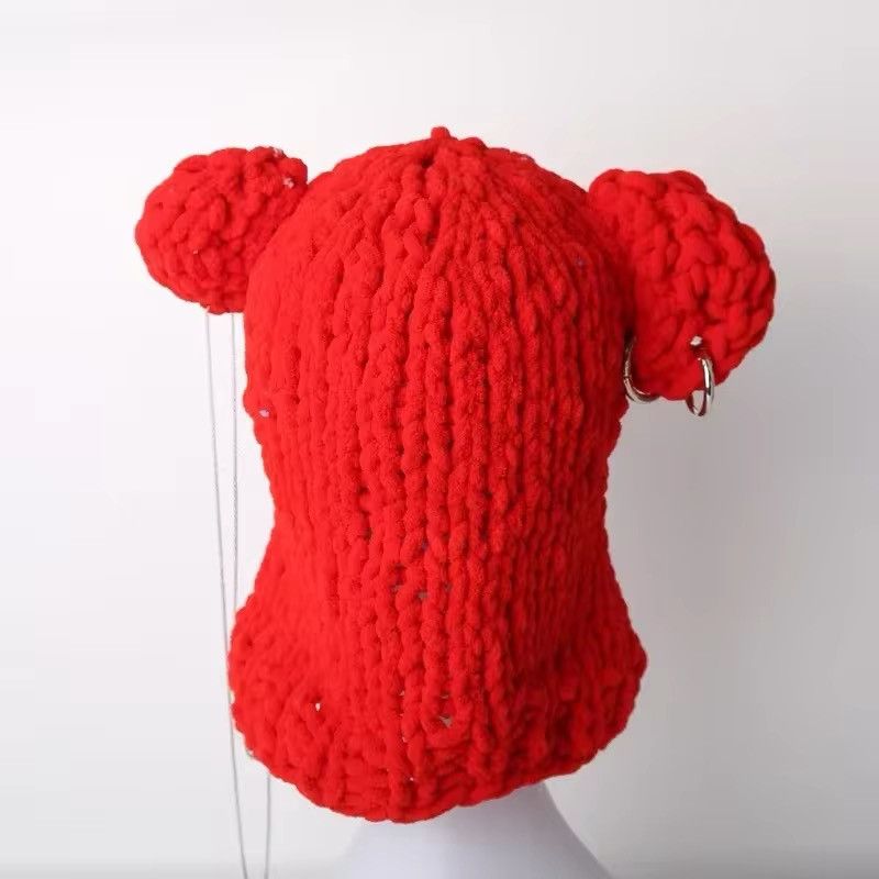 Japanese Brand Handmade 3D Bear Ear Knitted Crochet Beanie Hat Size ONE SIZE - 4 Thumbnail