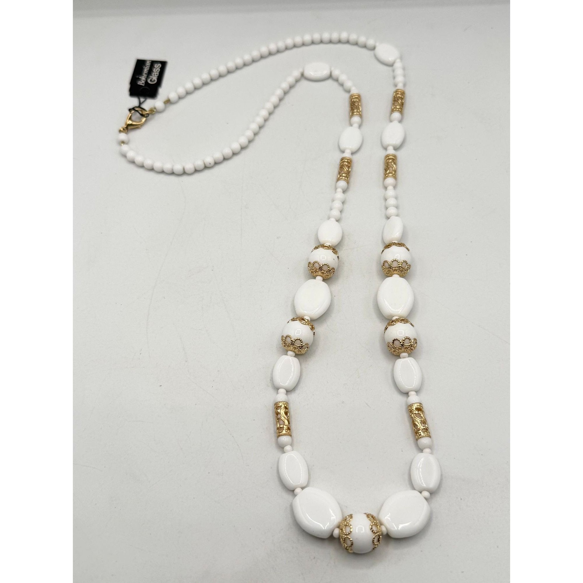 Vintage Vintage Bohemian Glass White NOS Beaded Necklace with Tag Size ONE SIZE - 2 Thumbnail