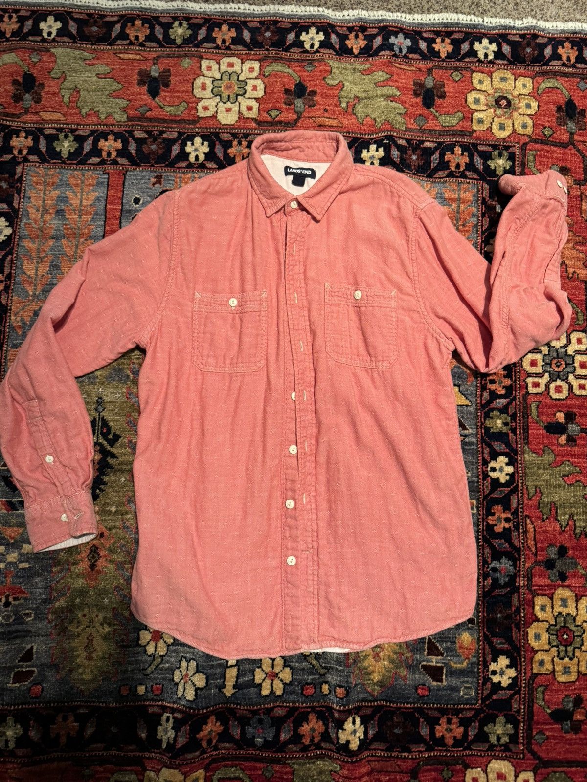 Lands' End Vintage Red Textured Button Up (M) Size US M / EU 48-50 / 2 - 1 Thumbnail