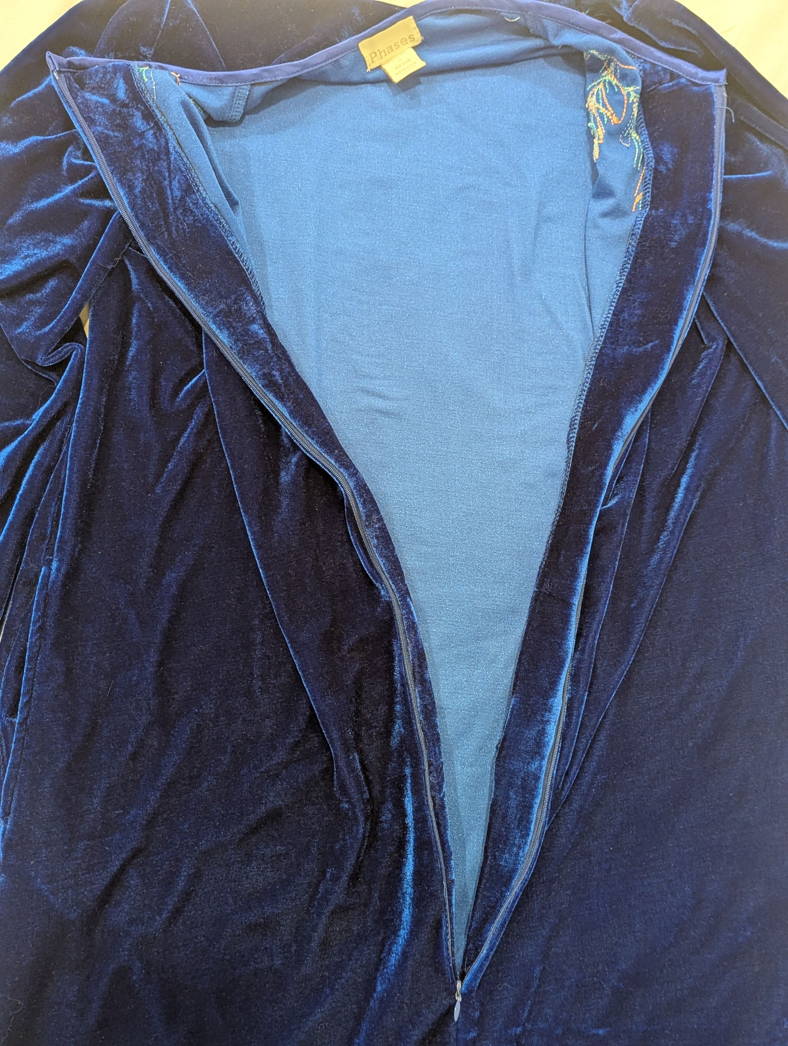 Other Phases 1970s-Inspired Blue Velour Kaftan Peacock Gown S Size S / US 4 / IT 40 - 6 Thumbnail