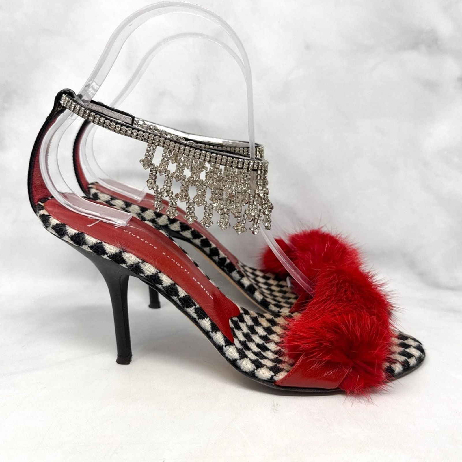 Giuseppe Zanotti Giuseppe Zanotti Vicini Vintage Y2K Fur Houndstooth Heels 37 Size US 7 / IT 37 - 3 Thumbnail
