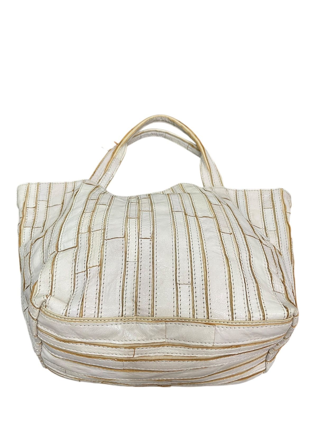 Genuine Leather Leather Patchwork Striped Trideep Tote Shoulder Bag 1🟩5 Size ONE SIZE - 13 Thumbnail