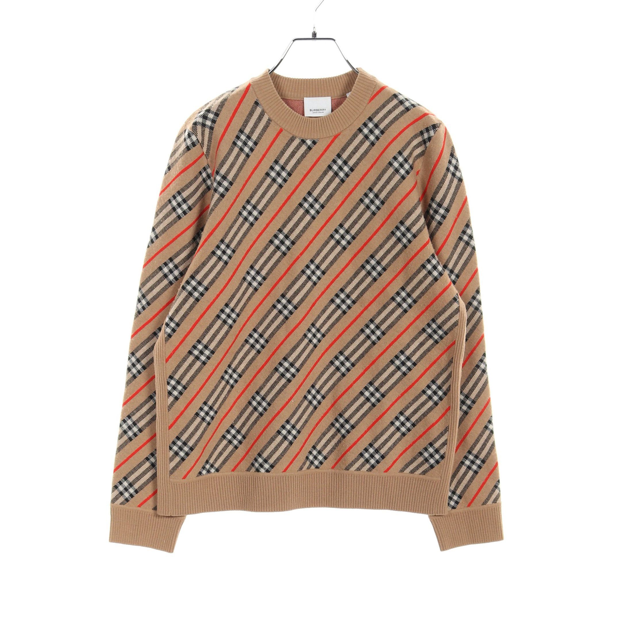 Burberry Burberry Knit Crew Neck Check Wool Light Brown Black Red Size ONE SIZE - 1 Thumbnail