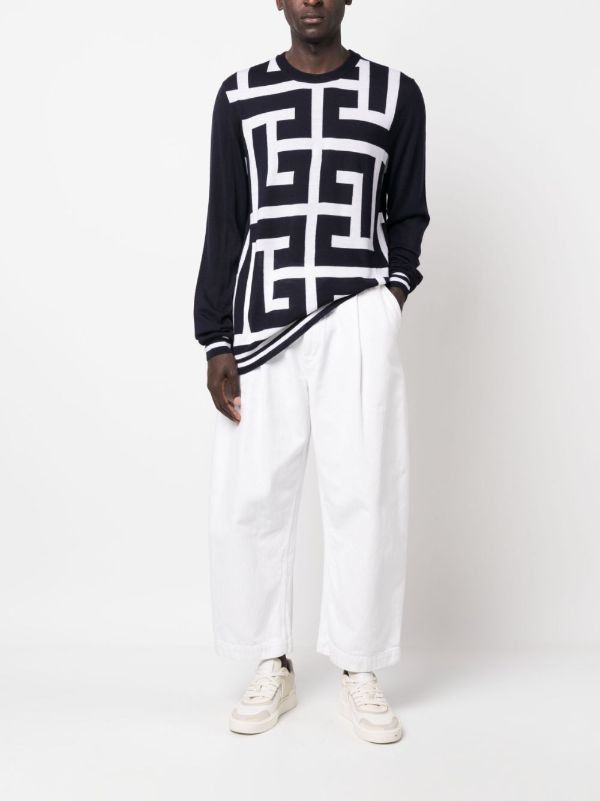 Balmain o1w1db10624 Maxi Monogram Wool Sweater in Black Size L / US 10 / IT 46 - 1 Thumbnail