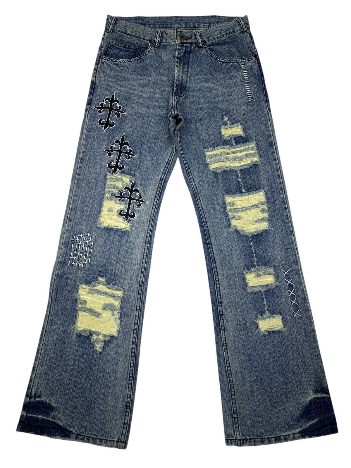 Acne Studios VINTAGE JAPANESE CROSS PATCHES CHROME HEART FLARE JEANS Size US 30 / EU 46 - 1 Thumbnail