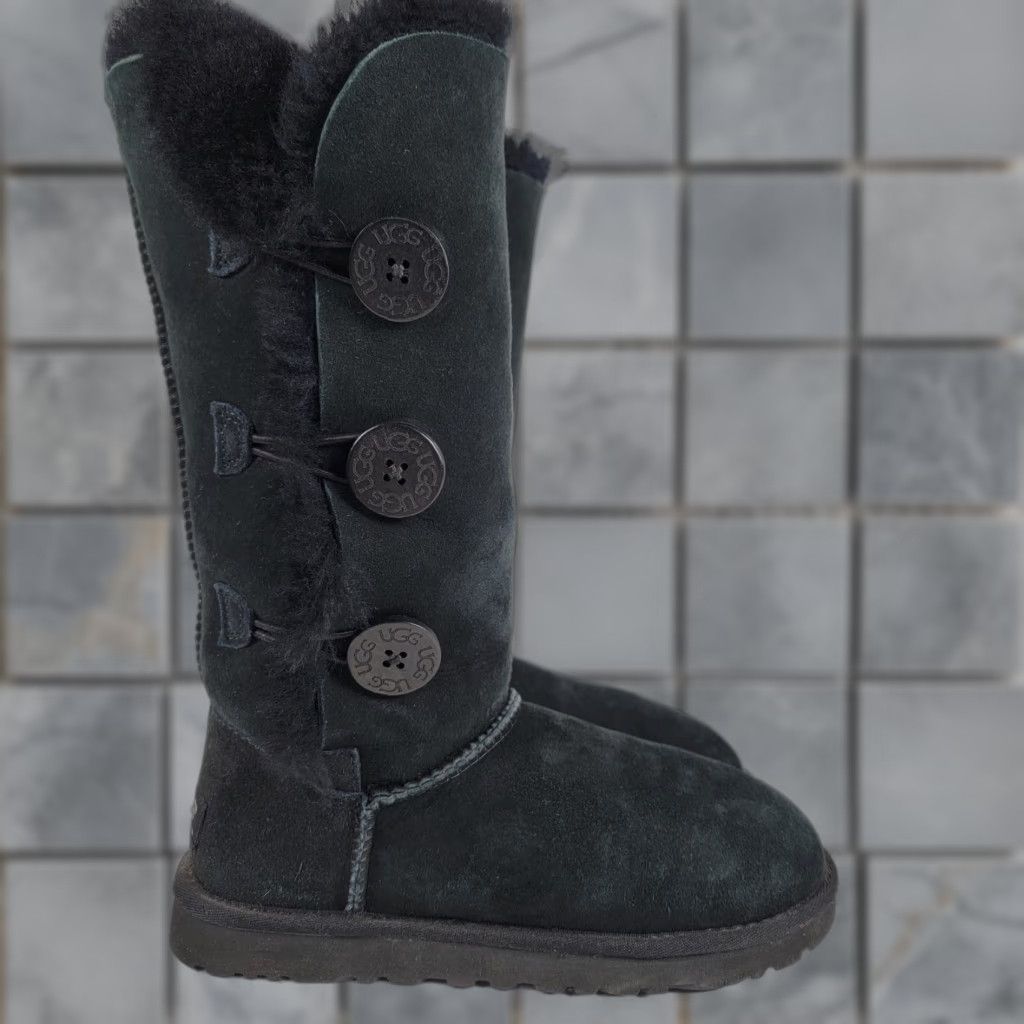 Ugg UGG Bailey Button Triplet II Boots Womens Black Suede, 6 M US / 37 EU, Mid-Calf, Button Closure, Shearling, Water Resistant, Casual Winter Shoes Size US 5 / IT 35 - 1 Thumbnail
